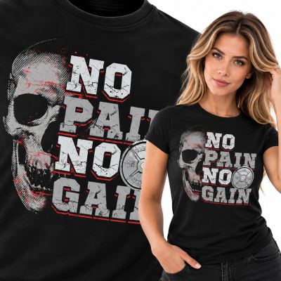 KOSZULKA DAMSKA NA SIŁOWNIĘ NO PAIN NO GAIN SKULL
